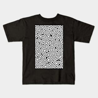 Black and White Abstract Liquid Lines Pattern Kids T-Shirt